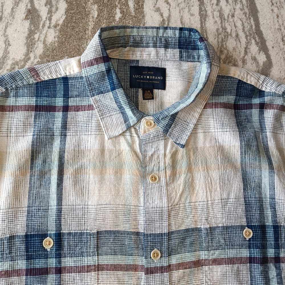 Lucky Brand 🍀 Men's Linen Blend Button Down Shirt NEW Size Large